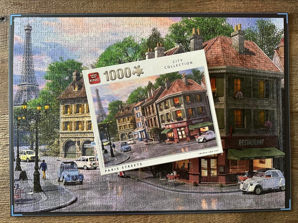 King puzzel “Paris streets” 1000 stukjes, Enlèvement ou Envoi, 500 à 1500 pièces, Utilisé, Puzzle
