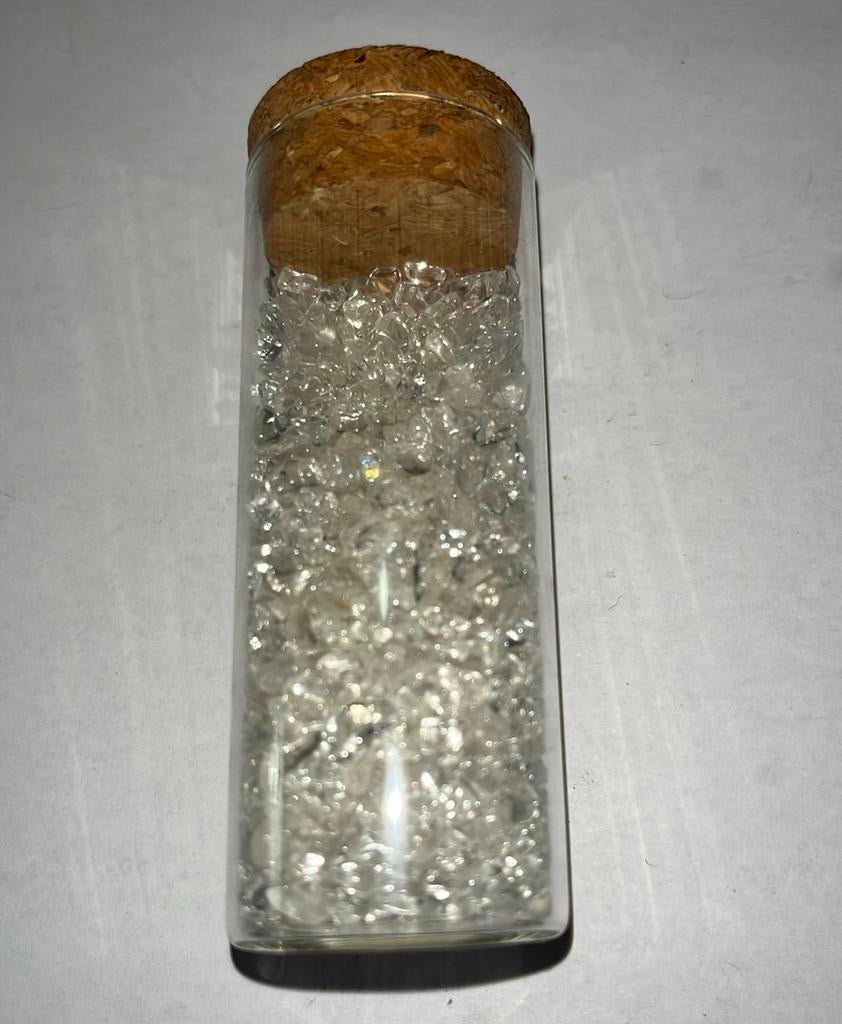 Glazen buisje met kwarts korrels - 71gram totaal - 80x30mm, Ophalen of Verzenden, Nieuw