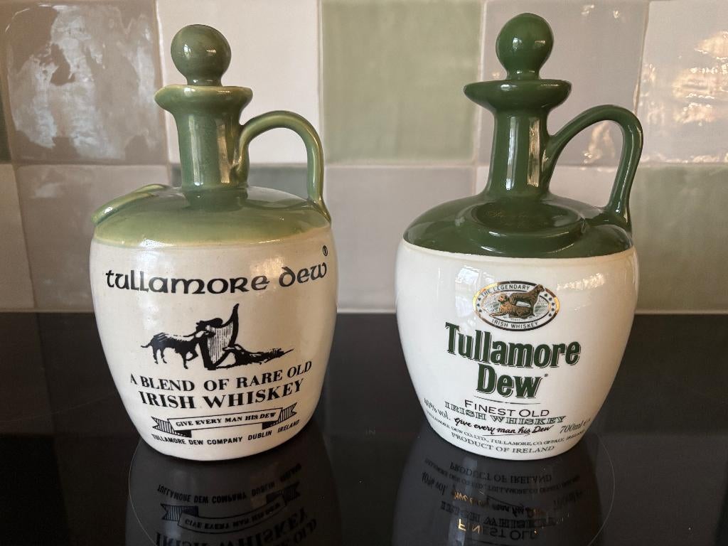 2x Vintage Fles Tullamore Dew Whiskey met dop (leeg), Ophalen of Verzenden, Zo goed als nieuw