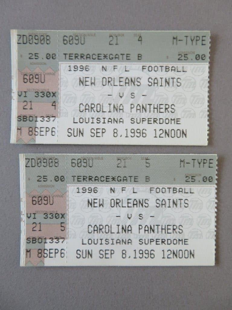 2 American Football tickets Orleans Saints Carolina Panthers, Enlèvement ou Envoi, Comme neuf, Autres types