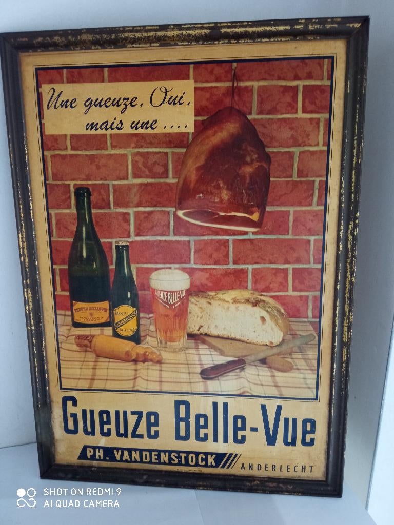 GUEUZE BELLE-VUE reclame, Verzamelen, Biermerken, Ophalen of Verzenden, Gebruikt, Reclamebord, Plaat of Schild, Overige merken