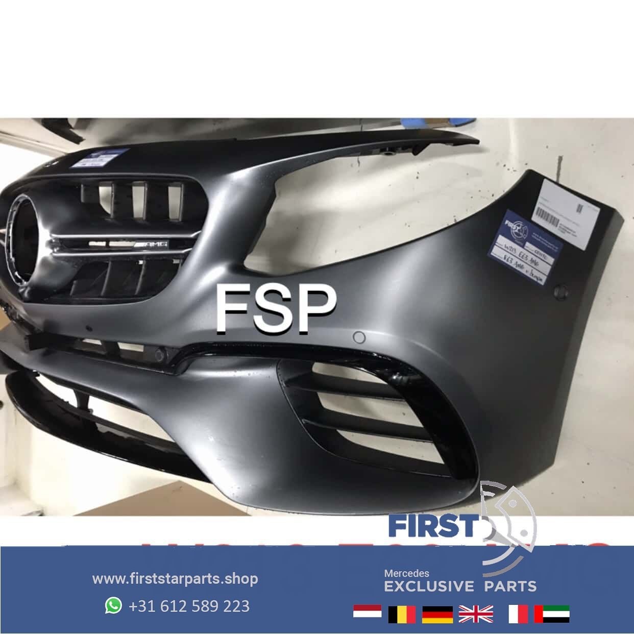 W213 E63 AMG Voorbumper COMPLEET Mercedes 2020 bumper origin, Gebruikt, -, Voor, Ophalen of Verzenden