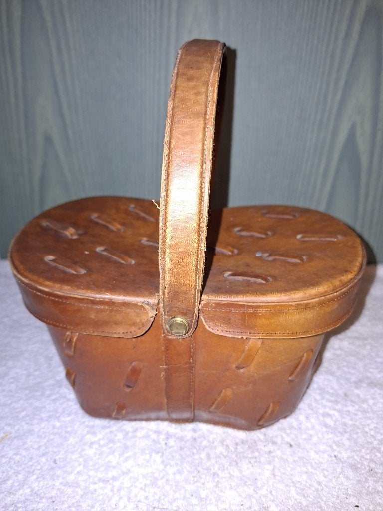 oud dik lederen draagmandje, begin 1900, Ophalen of Verzenden