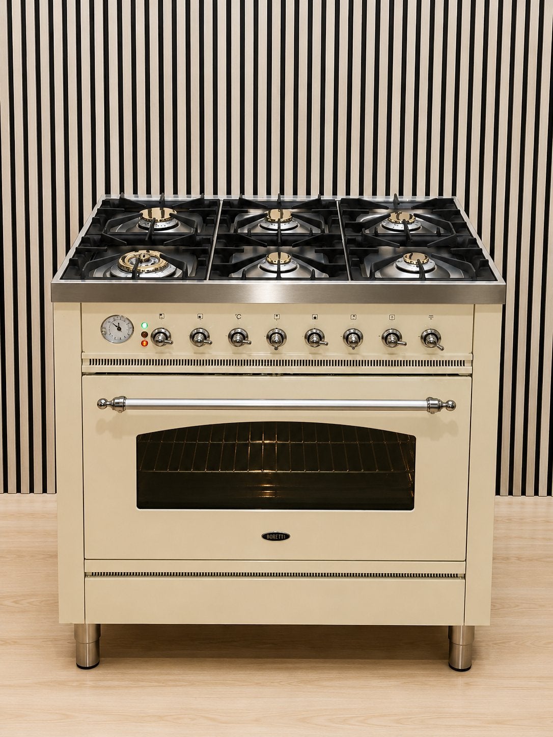 Luxe Boretti Fornuis creme 6 pits 90x60 cm, Tuin en Terras, Pizzaovens, Zo goed als nieuw, Ophalen of Verzenden
