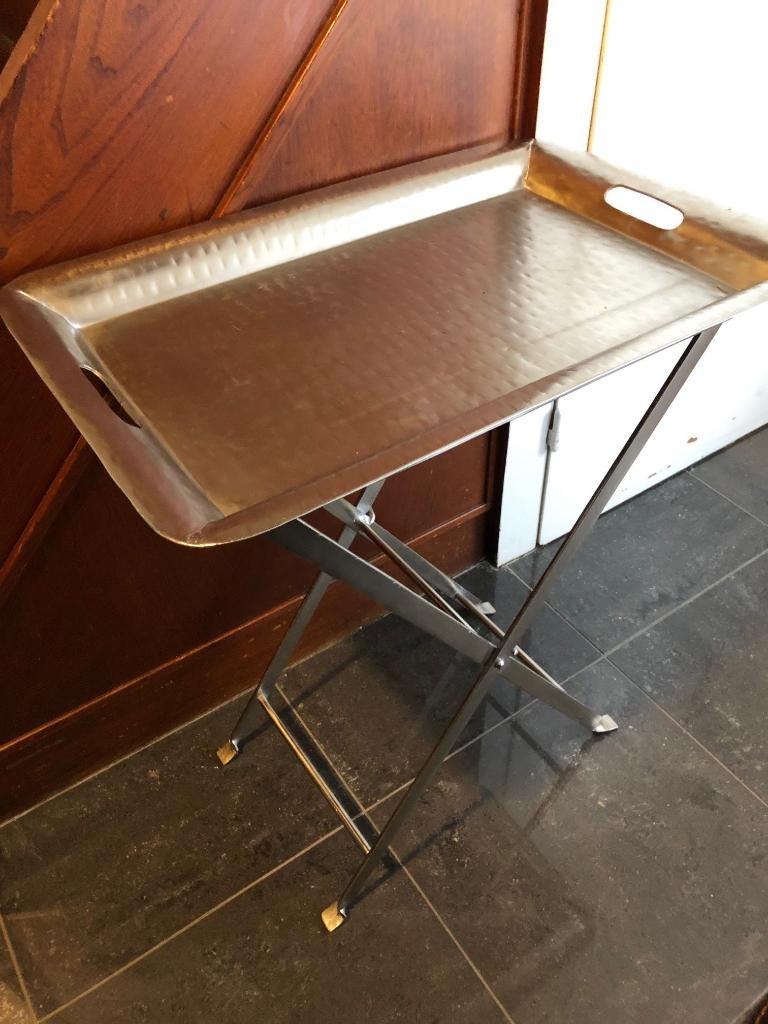 Metalen butlertray bijzettafel India tafel *** AANBIEDING, Ophalen of Verzenden, Nieuw, Grijs, Metaal