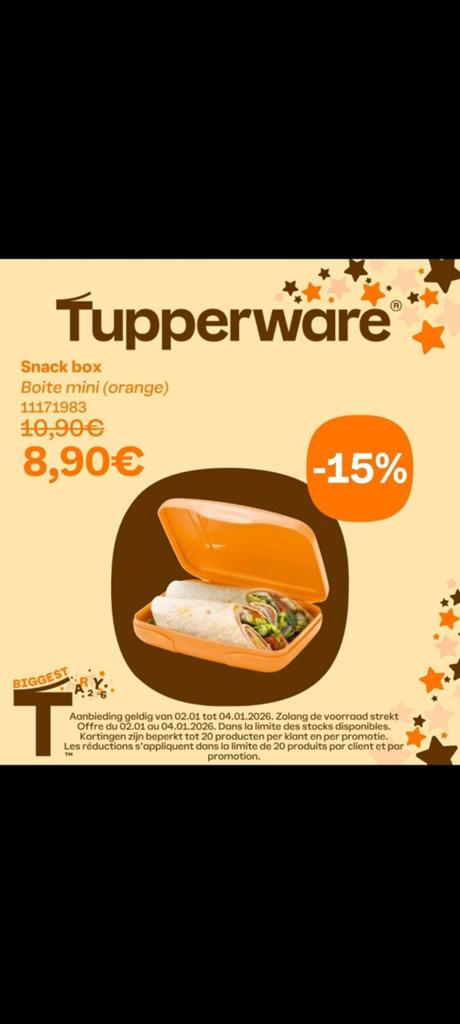 Nieuwe snack box van tupperware, Ophalen of Verzenden, Oranje