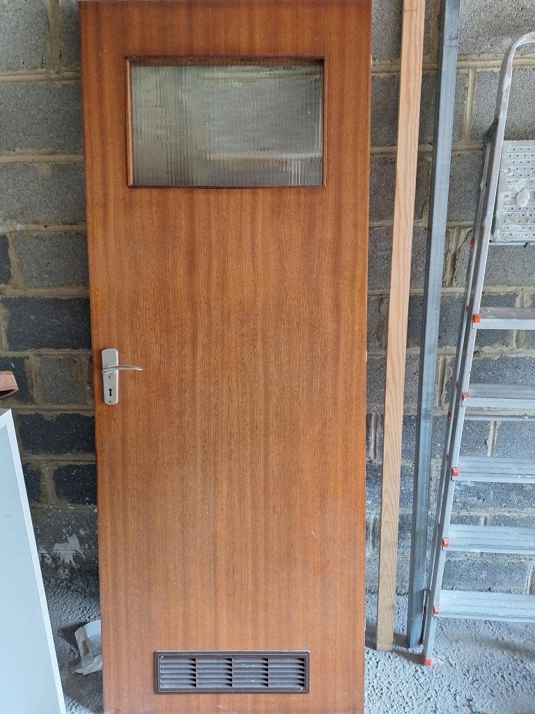 Porte stratifiée en bois clair insert vitré, Bricolage & Construction, 75 à 150 cm, Enlèvement, Utilisé, Vitre comprise