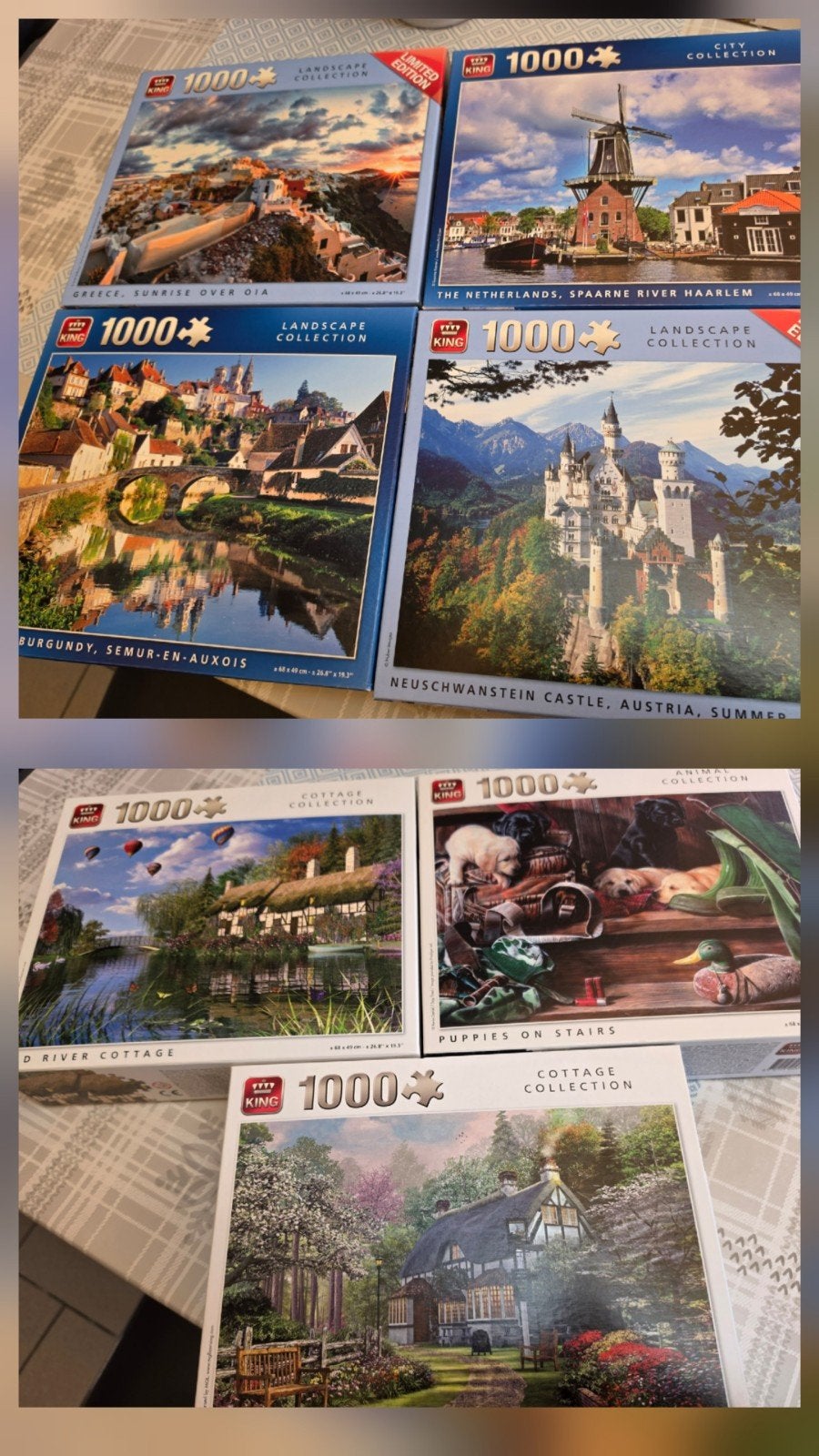 7 verschillende puzzels van King 1000 stukjes, Ophalen, 500 t/m 1500 stukjes, Gebruikt, Legpuzzel