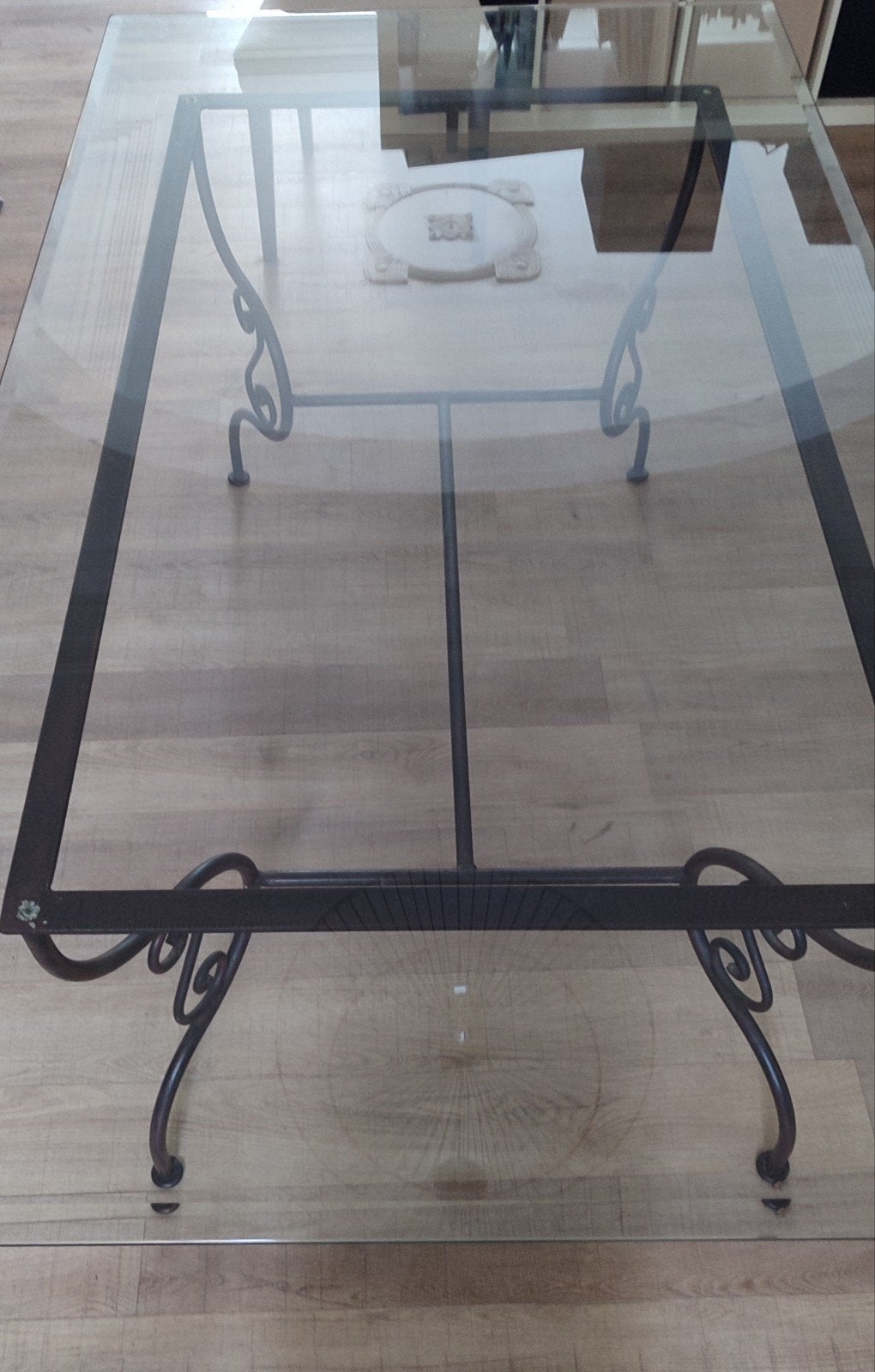 Table à manger verre biseauté et fer forgé – 190  106,5 cm, 50 – 75, 150 à 200 cm, Chic, Comme neuf
