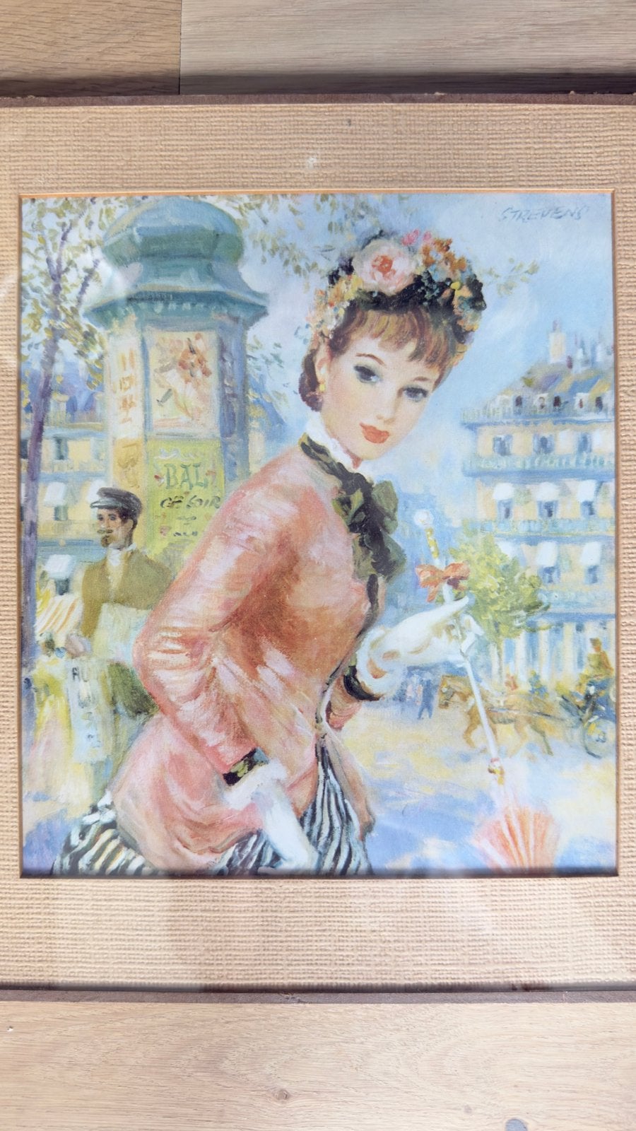 Vintage Strevens –La Petite Parisienne–ingelijste kunstprint, Bloemen, Ophalen of Verzenden, Print, Ingelijst