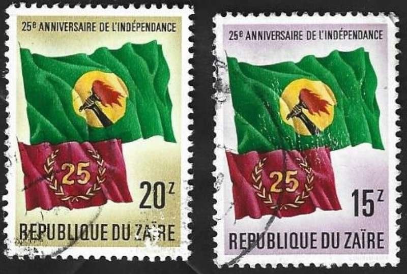 2 Postzegels 25 jaar onafhankelijkheid Zaïre, Timbres & Monnaies, Enlèvement ou Envoi, Autres pays, Affranchi