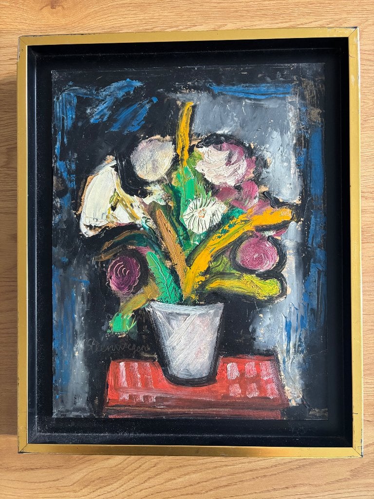 Olieverfschilderij van Gustave Van Steenwegen, Antiek en Kunst, Bloemen, Paneel, Expressionistisch, Ophalen of Verzenden