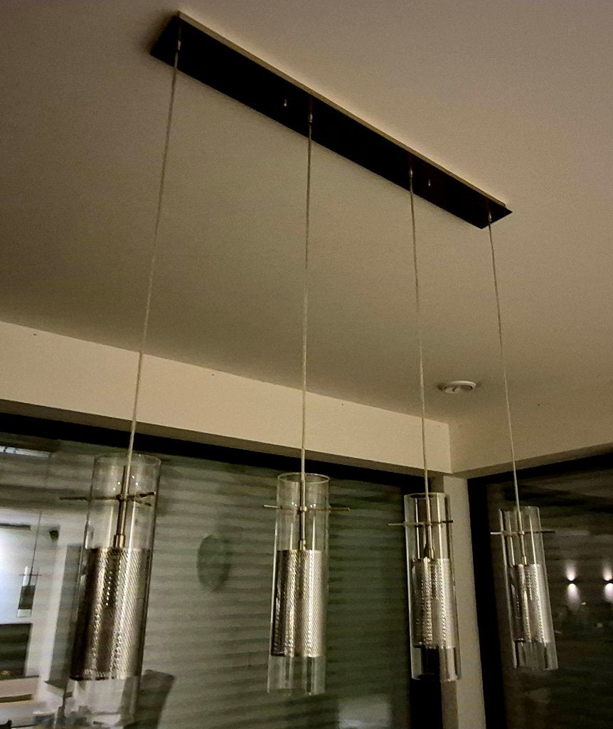 Lampe suspendue moderne avec 4 cylindres en verre, Autres culots, Enlèvement ou Envoi, Verre, Utilisé