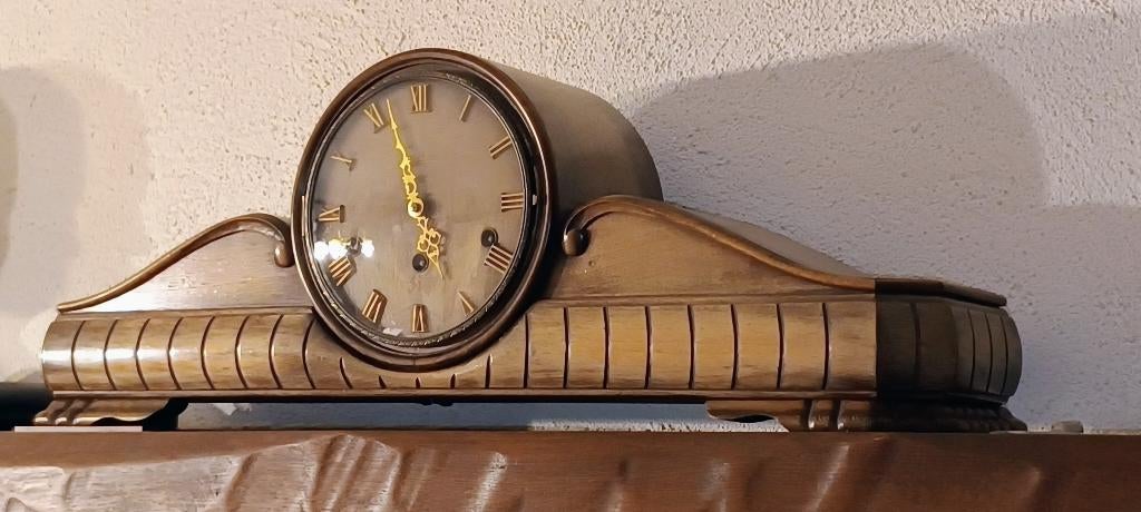 Pendule cheminée vintage en bois - Carillon 5 marteaux, Enlèvement ou Envoi