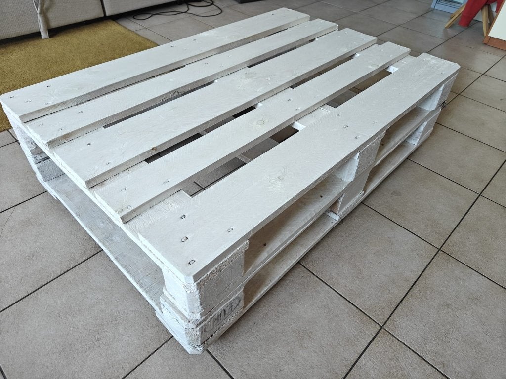Pallet tuintafel met wielen, Jardin & Terrasse, Tables de jardin, Enlèvement, Utilisé, Rectangulaire, Bois