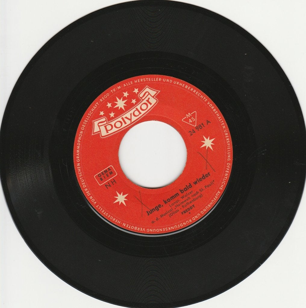45T(7")vinyl single:'Junge, komm bald wieder' Freddy (Quinn), Gebruikt, 7 inch, Overige soorten, Ophalen of Verzenden