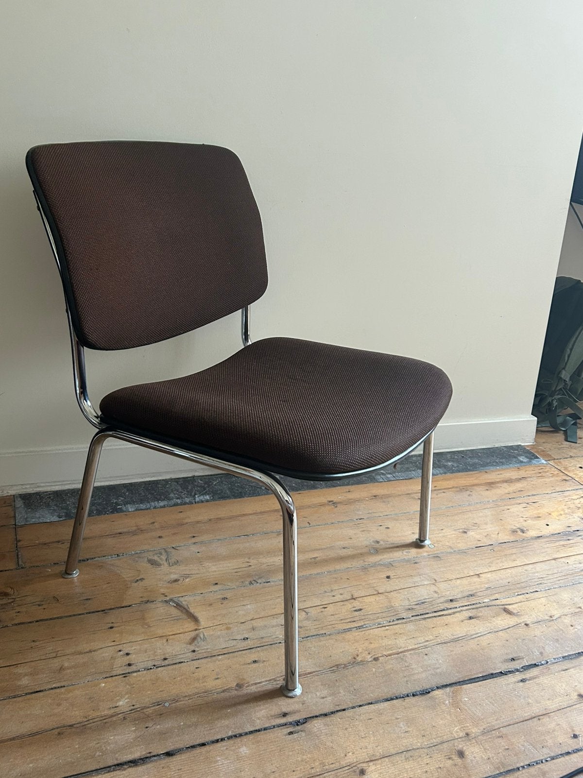 Vintage chrome stoel/fauteuil, Ophalen, Gebruikt, Bruin, Stof