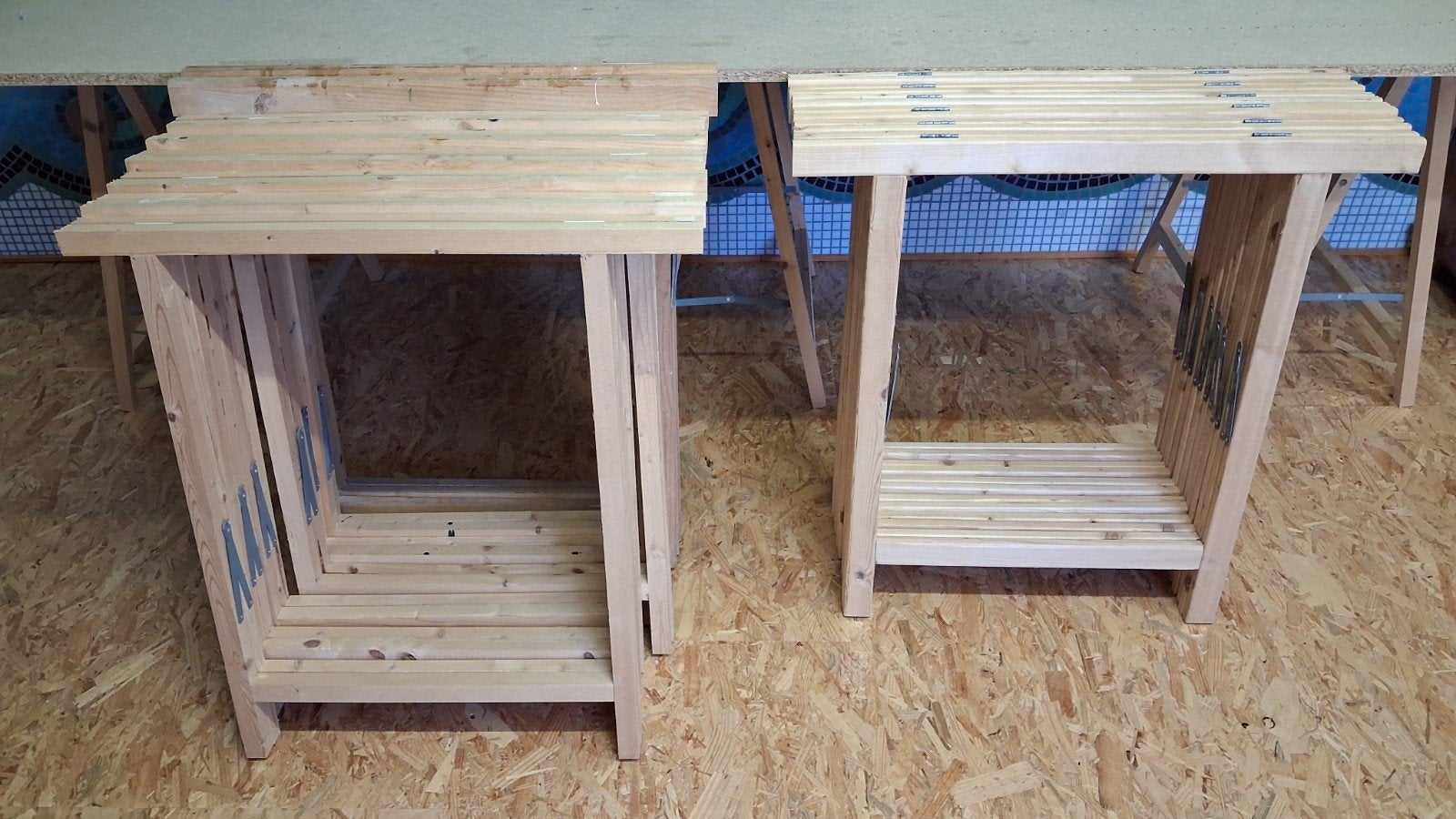 14 houten schragen, Ophalen, Zo goed als nieuw, 70 tot 120 cm, Inklapbaar