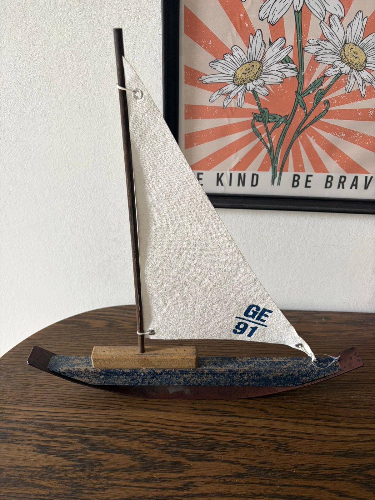 Bateau décoratif GE 91 - Bois et métal, Bois, Enlèvement, Vie marine, Bleu