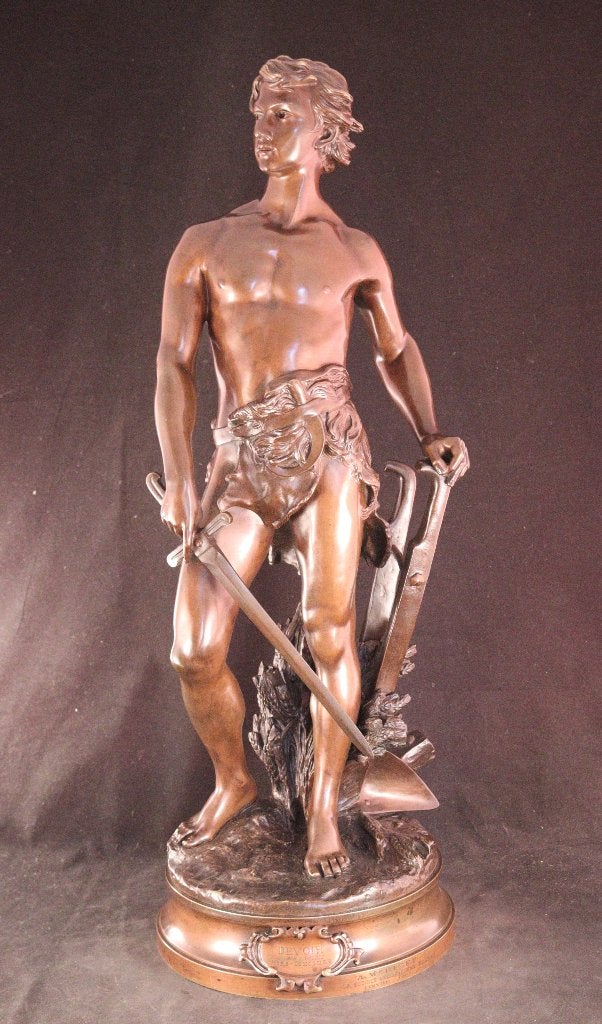 Groot antiek bronzen sculptuur, Ophalen, Beeld, Man