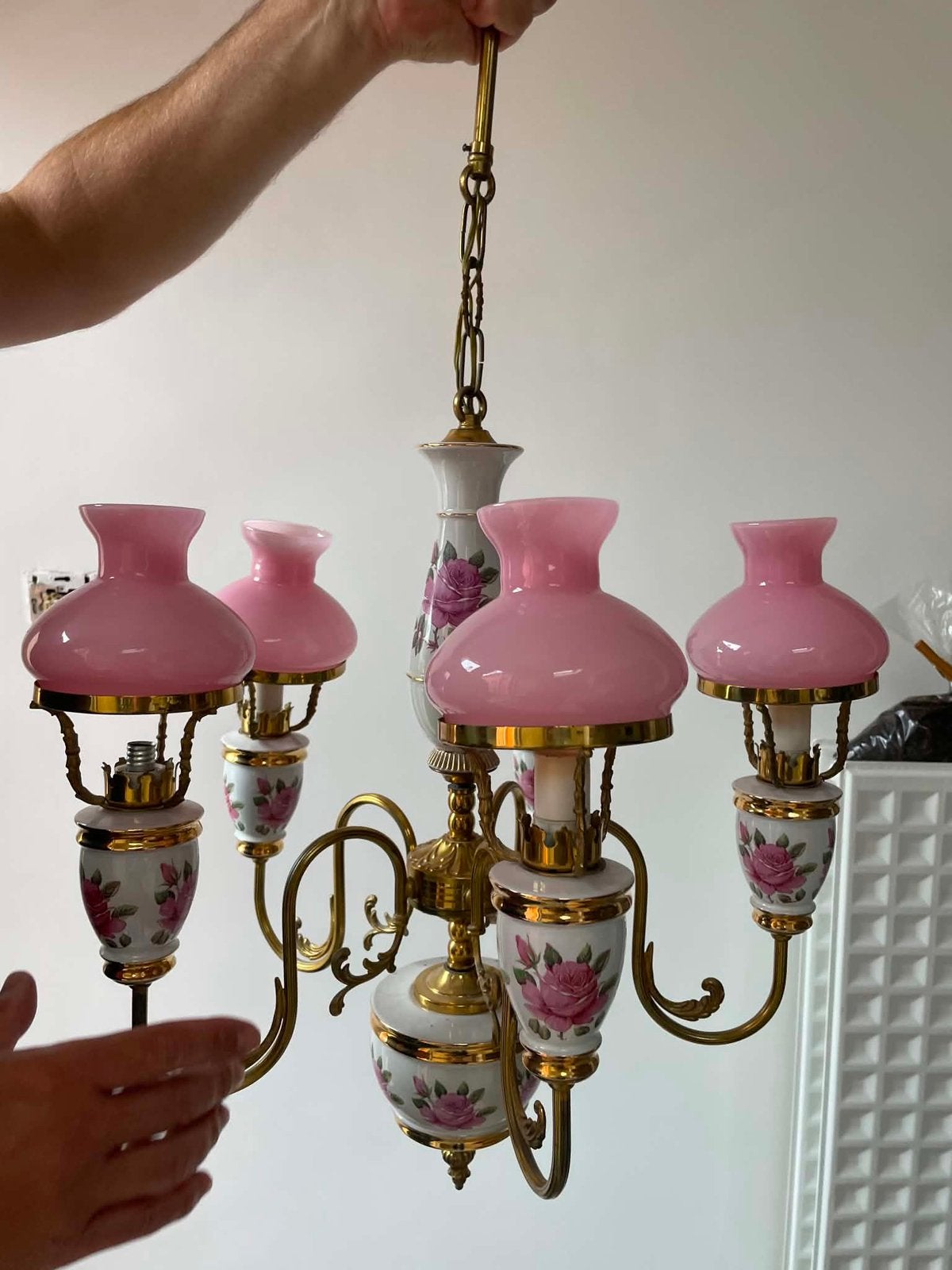 Magnifique lustre vintage 5 feux, Maison & Meubles, Enlèvement, Comme neuf, Verre