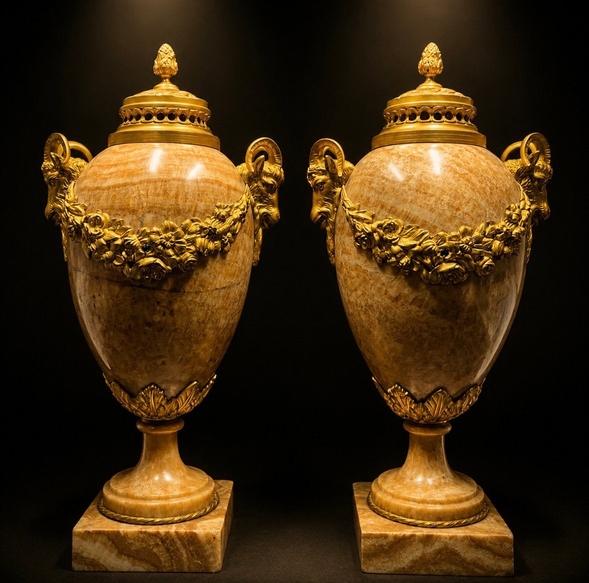 Antiek massief marmer urnen/Cassolettes vergulde ornamenten, Antiek en Kunst, Ophalen