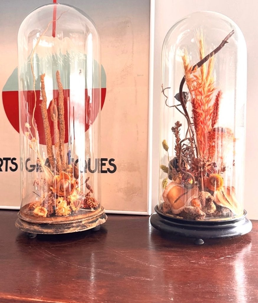 Oude glazen stolpen met droogbloemen, stukprijs, Glas, Ophalen, Handgemaakt