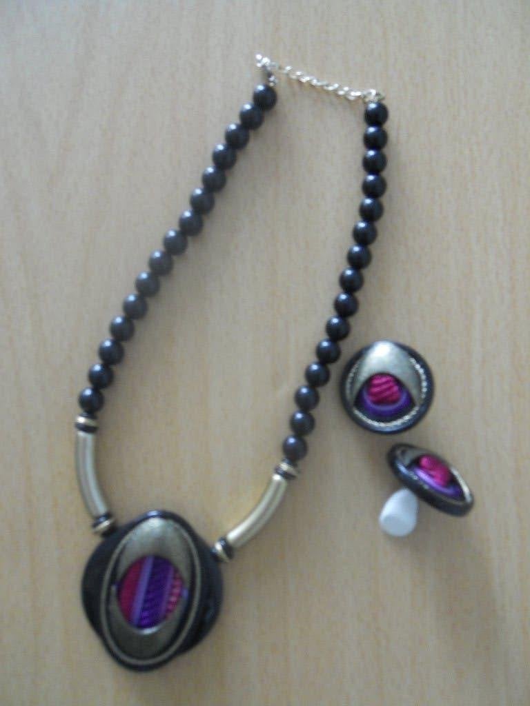 Halsketting met oorbellen, Ophalen, Met hanger, Kunststof, Zwart