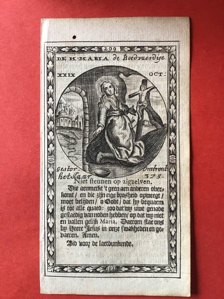 18e gravure H. Maria van Edessa de Boetvaardige, Ophalen of Verzenden, Gebruikt, Kaart of Prent, Christendom | Katholiek