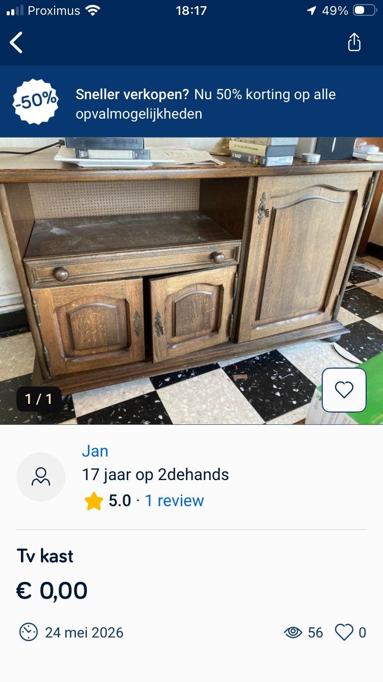 Tv kast, Ophalen, Zo goed als nieuw