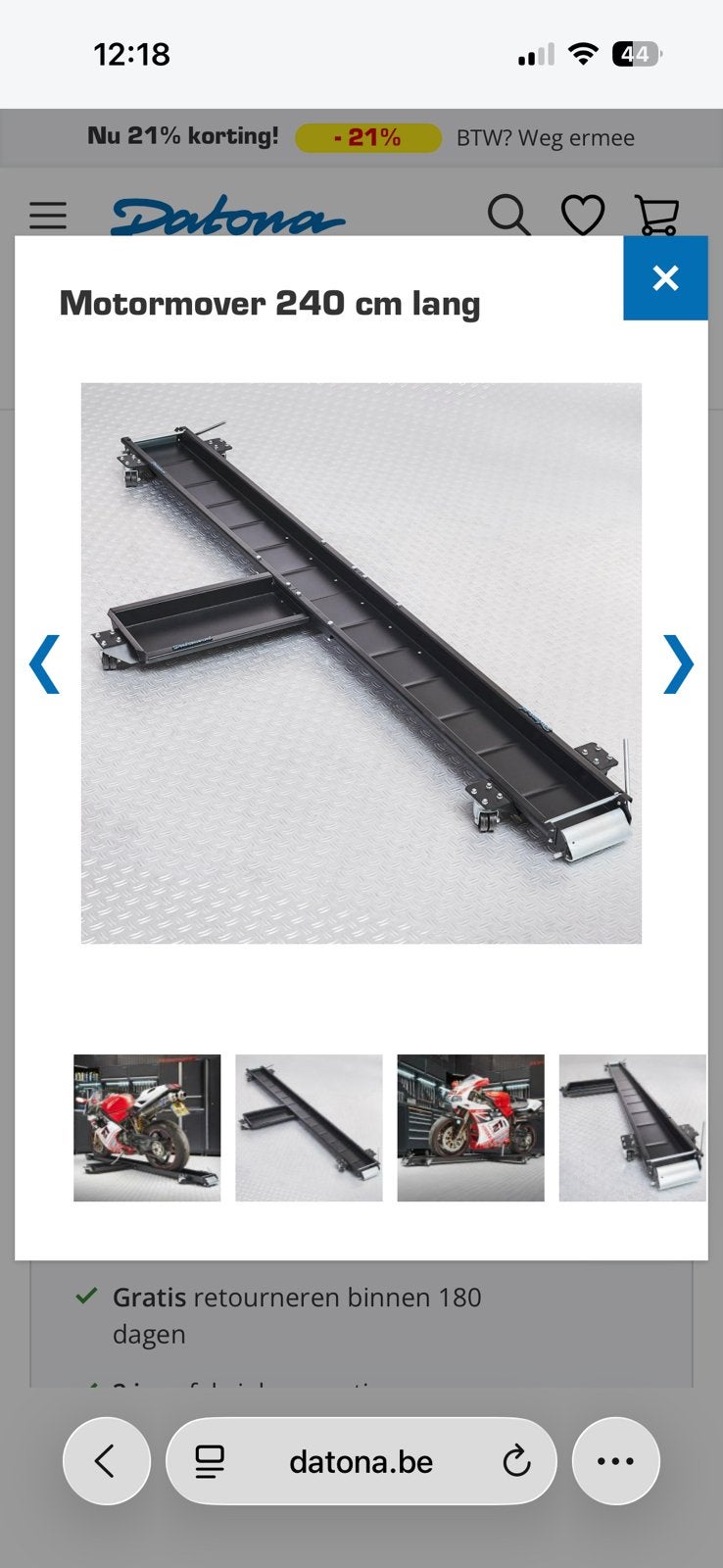 Moto bike mover Datona 240cm lang in rood, Motoren, Ophalen, Zo goed als nieuw