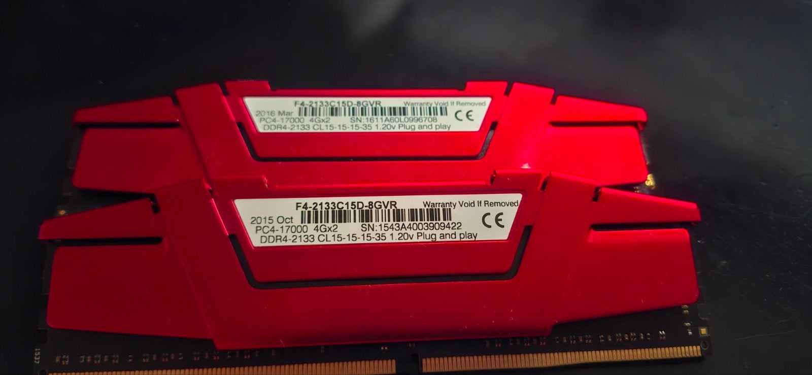 G.Skill 8 GB Ripjaws V rood DDR4 2133 - 2x4 GB, Computers en Software, Ophalen, Gebruikt, DDR4, Desktop