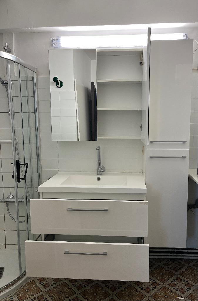 Wit volledig  badkamermeubel en toebehoren, Huis en Inrichting, Badkamer | Badkamermeubels, Ophalen, Spiegelkast, 50 tot 100 cm