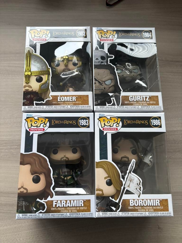 Funko Pop LOTR Éomer 1982 Guritz 1984 Faramir 1983 Boromir, Collections, Jouets miniatures, Comme neuf, Enlèvement ou Envoi