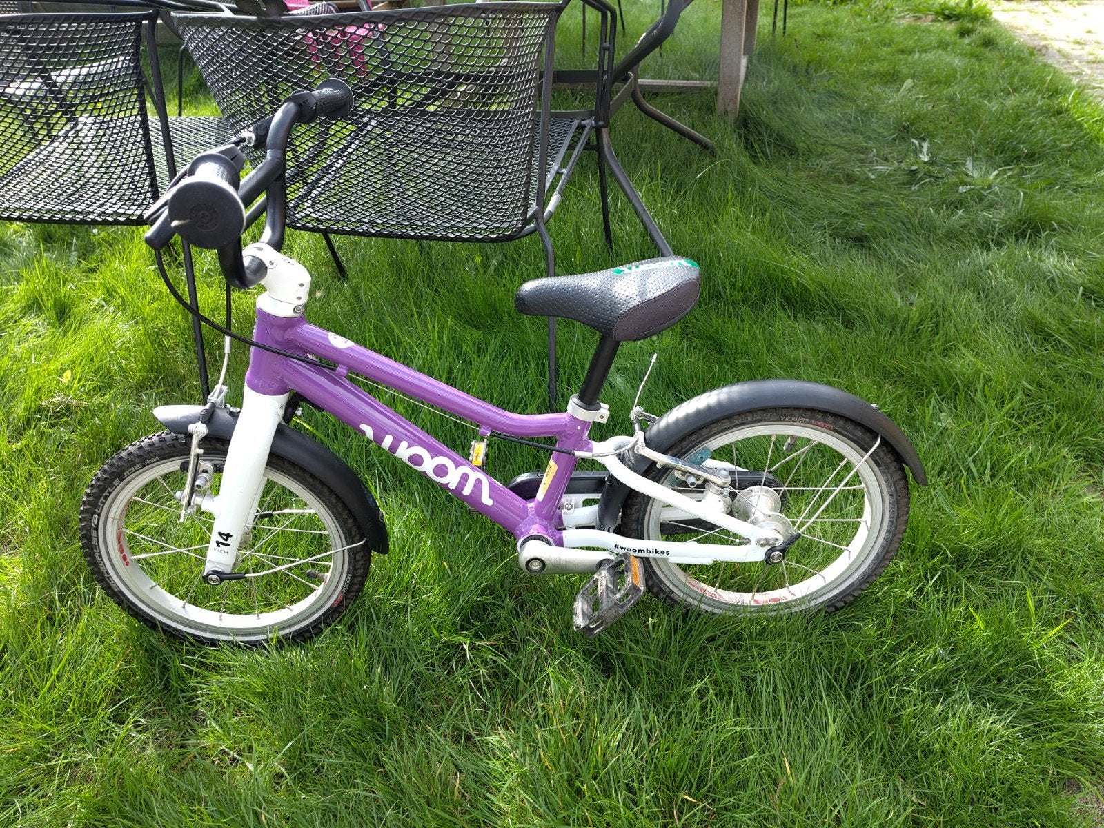 Woom fiets 14 inch, Fietsen en Brommers, Ophalen, Gebruikt, Velgrem, Minder dan 16 inch