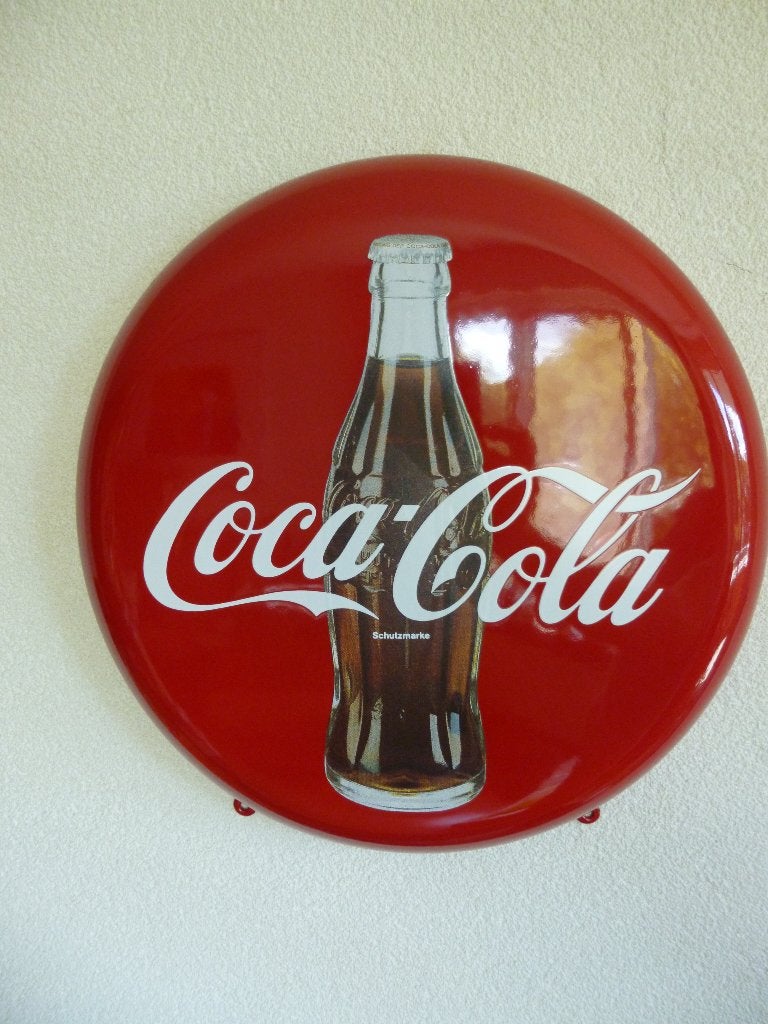 EMAILLE RECLAMEBORD"COCA-COLA MET FLESAFBEELDING"JAREN 80/90, Ophalen of Verzenden, Zo goed als nieuw, Reclamebord