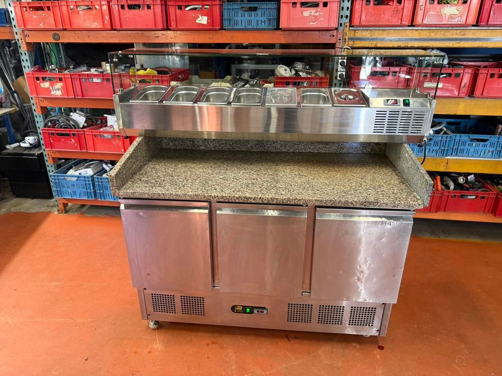 Horeca inox rvs pizza koelwerkbank met marmer en laden, Ophalen