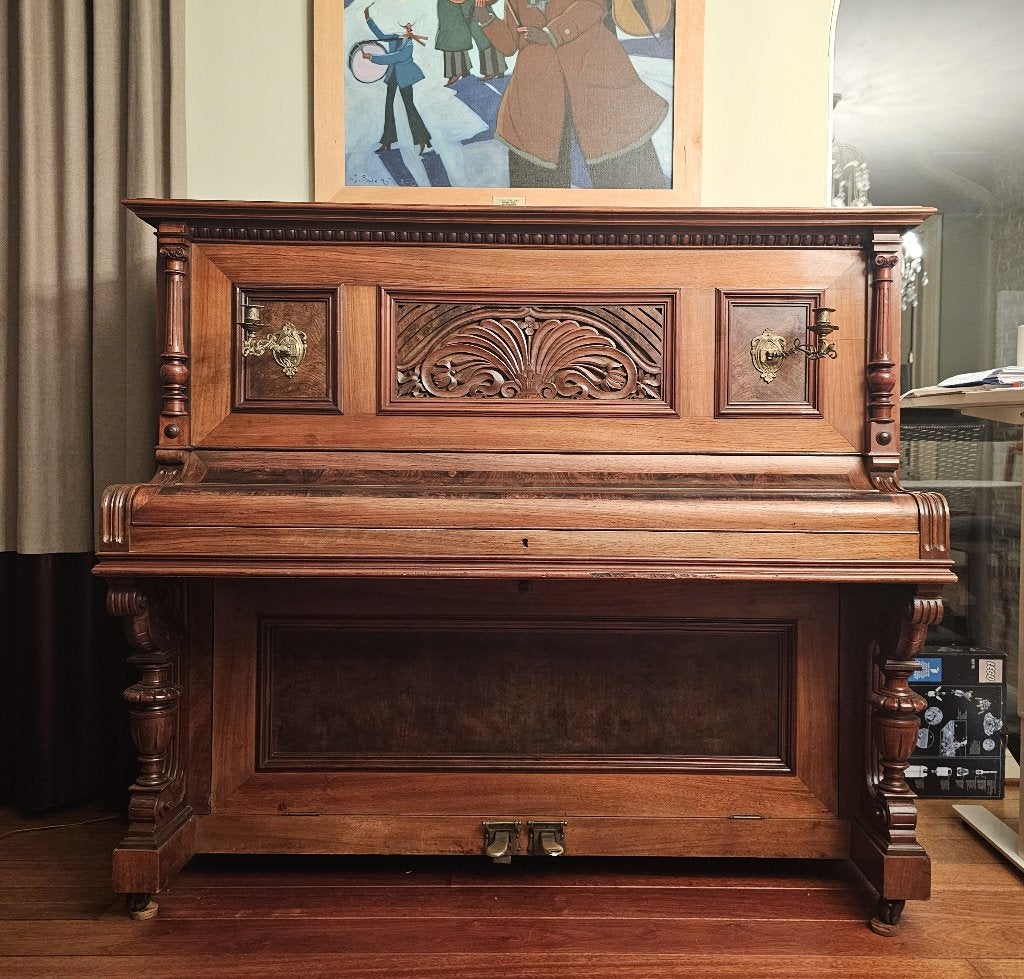 Buffetpiano Eduard Hilger (Krupp AG) in prima staat, Muziek en Instrumenten, Piano's, Ophalen, Gebruikt, Bruin, Piano