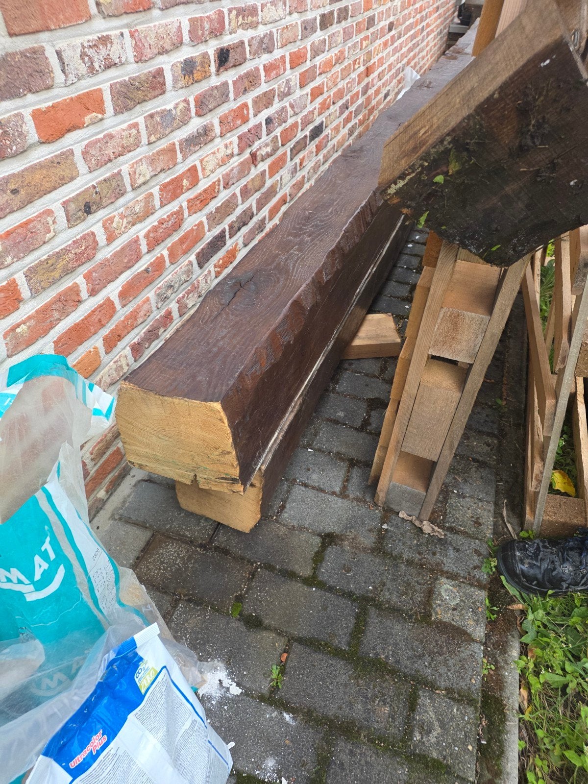 Eiken balken 20x20  430lang oud en droog, Doe-het-zelf en Bouw, Ophalen, Eiken