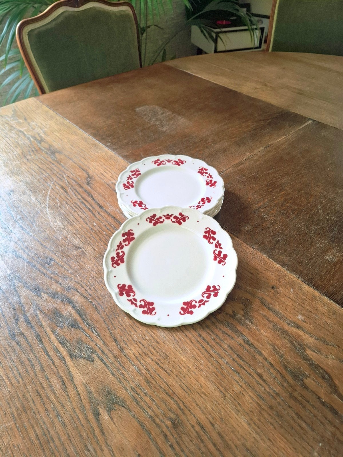 Vintage ontbijtborden Boch reeks Eikenblad rood - set van 6, Enlèvement ou Envoi