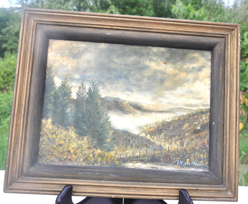 peinture paysage montagne avec cadre signé T. Vantayse, Enlèvement ou Envoi, Peinture à l'huile, Paysage, Signé