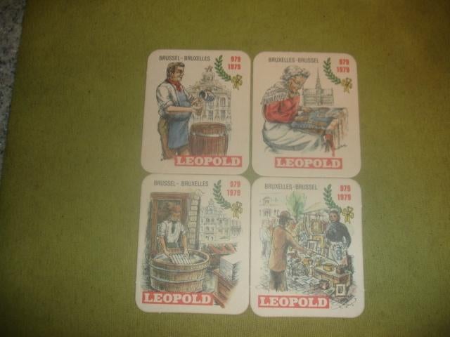 4 oude bierviltjes Leopold, Brussel - Bruxelles voor € 0,50, Verzamelen, Ophalen of Verzenden, Nieuw, Viltje(s), Overige merken