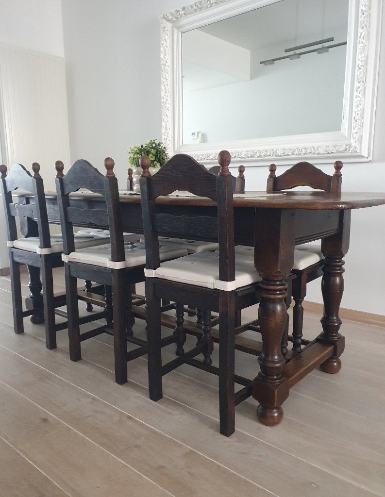 Table de salle à manger rustique en bois avec 6 chaises, Maison & Meubles, Tables | Tables à manger, Utilisé, 50 à 100 cm, 100 à 150 cm