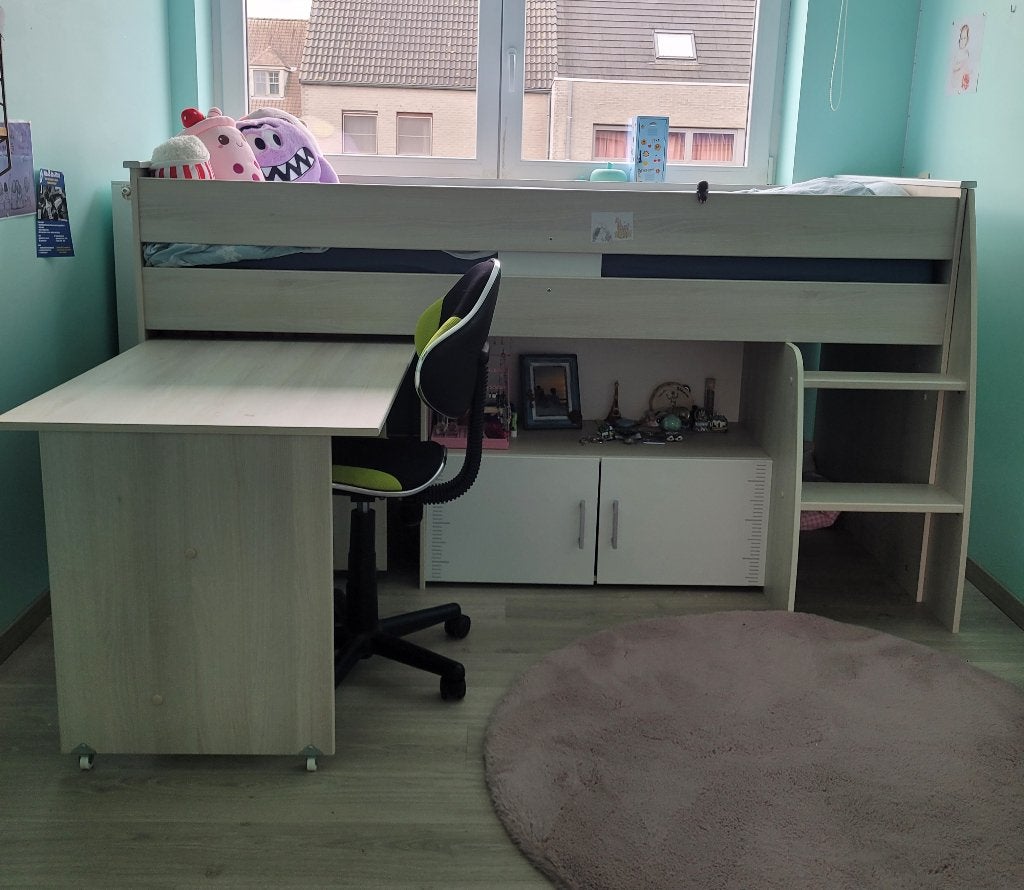 Halfhoogslaper bed met uitschuifbaar bureau, Ophalen, Gebruikt, 100 cm of meer, 180 cm of meer