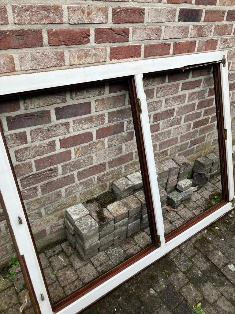 buitenramen afzelia-spaargl inbouwkader 146 cm br 108 cm hg, Doe-het-zelf en Bouw, Ophalen, Gevelraam of Ruit, Gebruikt, Minder dan 80 cm