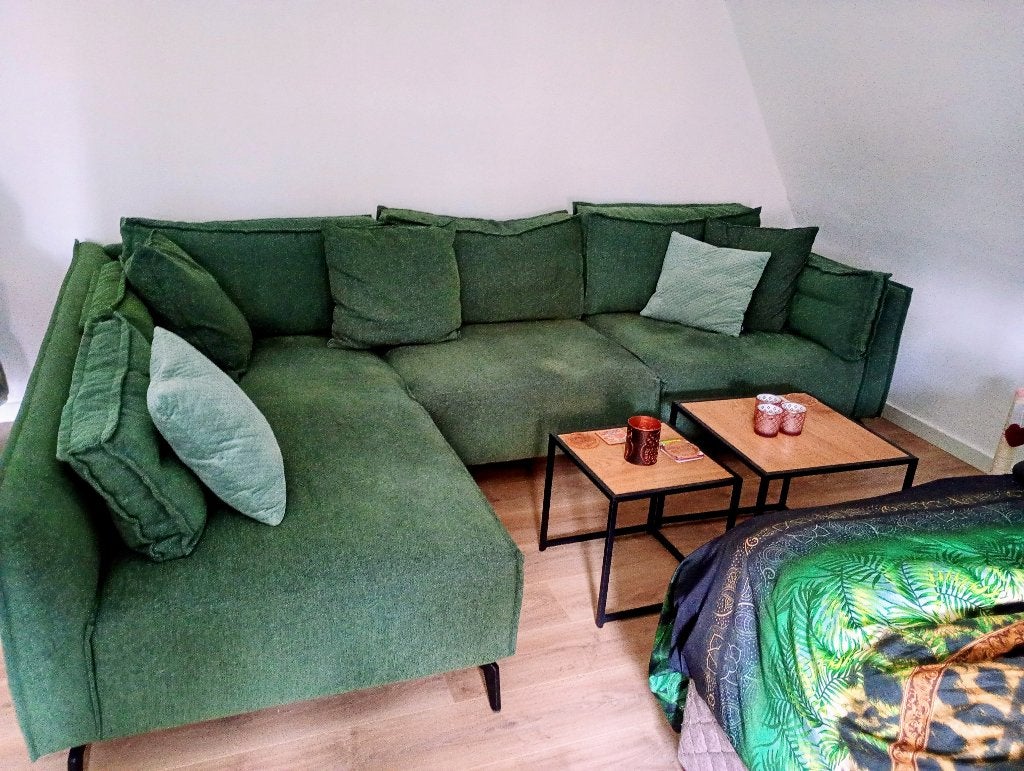 zetel met chaise longue, Ophalen, 250 tot 300 cm, Gebruikt, 75 tot 100 cm