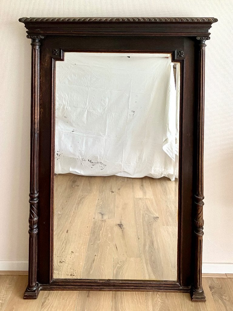 Antieke geslepen eiken spiegel - 157cm hoog, Ophalen