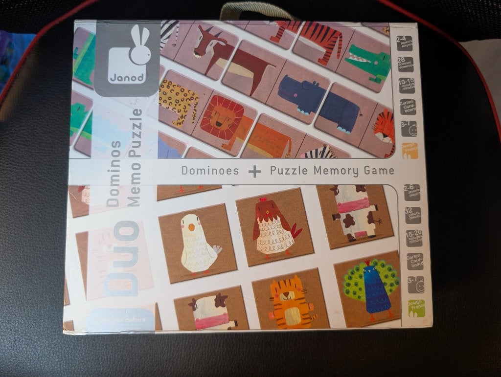 Mallette DUO Dominos de la Savane / Mémo Puzzle de la Ferme, 1 ou 2 joueurs, Enlèvement, Utilisé, Janod