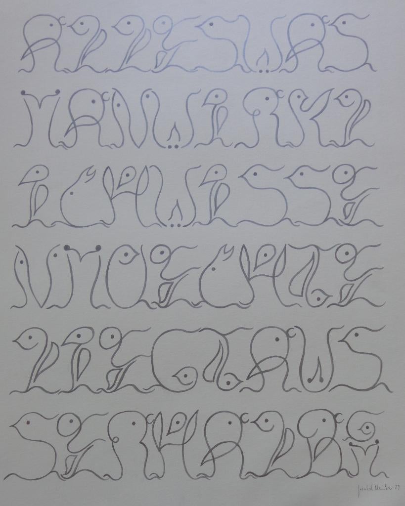 GERALD MEISTER / VOGELSCHRIFT II / ZEEFDRUK / 73x51cm / SIG, Antiquités & Art, Art | Lithographies & Sérigraphies, Signé, Enlèvement ou Envoi