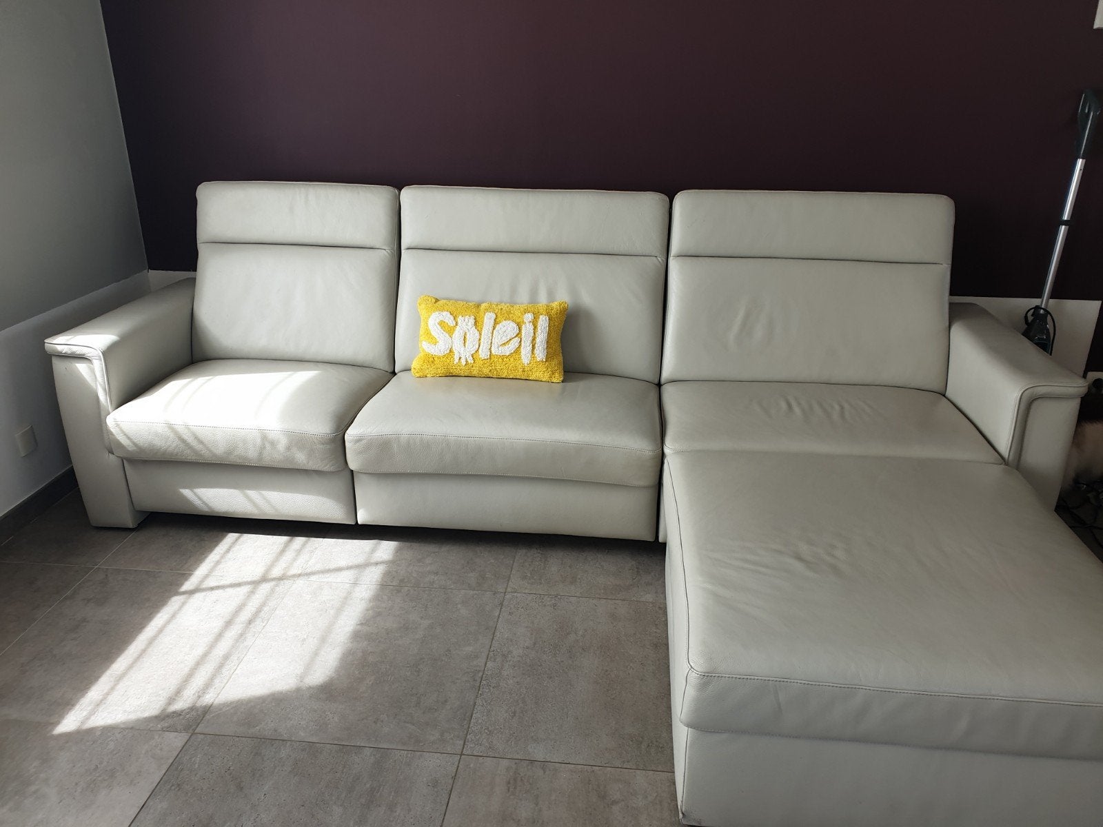Salon in leder,licht grijs,3zit, Ophalen
